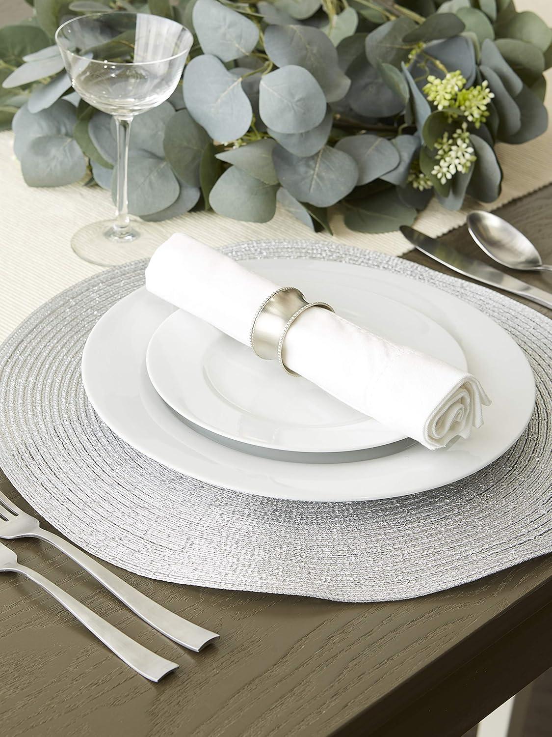 imageDII Woven Placemats Collection Metallic Round Placemat Set 15quot Champagne 4 PiecePlatinum Silver
