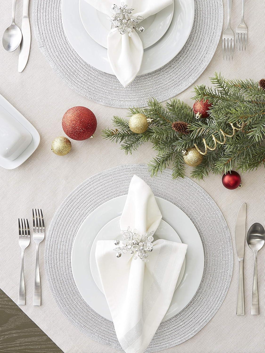 imageDII Woven Placemats Collection Metallic Round Placemat Set 15quot Champagne 4 PiecePlatinum Silver