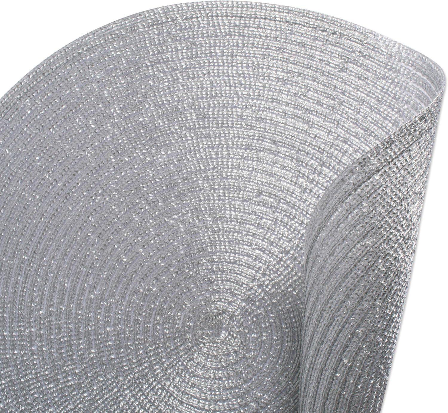 imageDII Woven Placemats Collection Metallic Round Placemat Set 15quot Champagne 4 PieceSilver