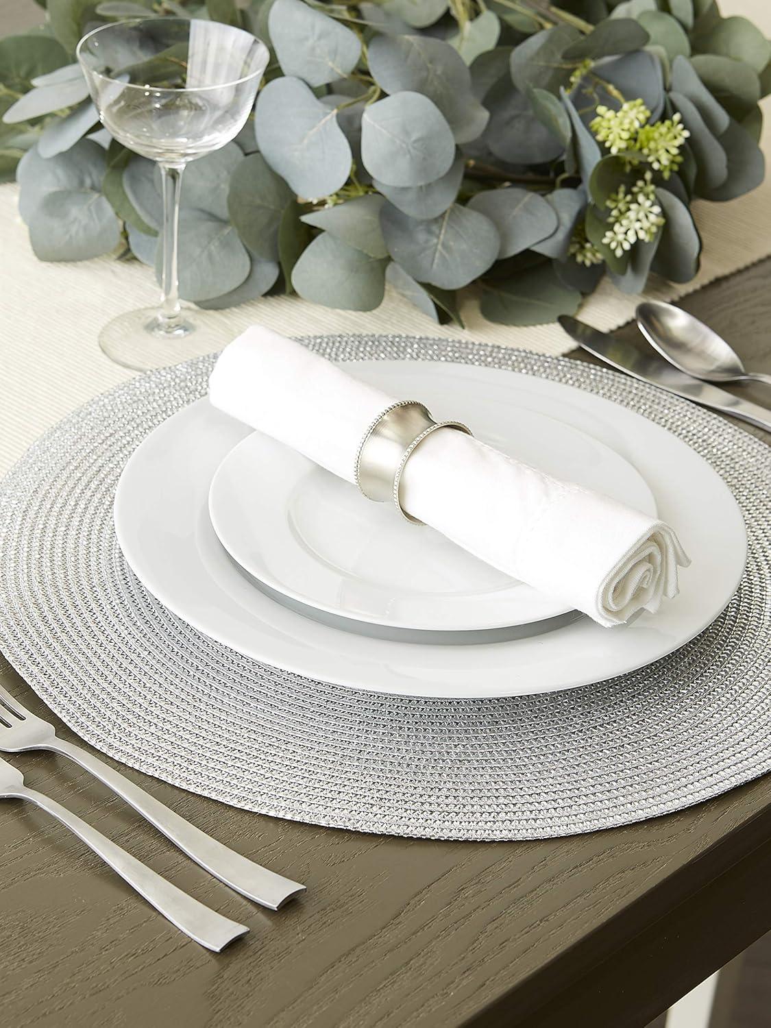 imageDII Woven Placemats Collection Metallic Round Placemat Set 15quot Champagne 4 PieceSilver