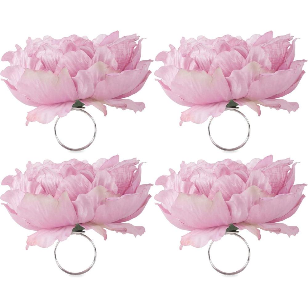 imageDII Beautiful Peony Flower Napkin Rings Deep Red 4 PiecePink