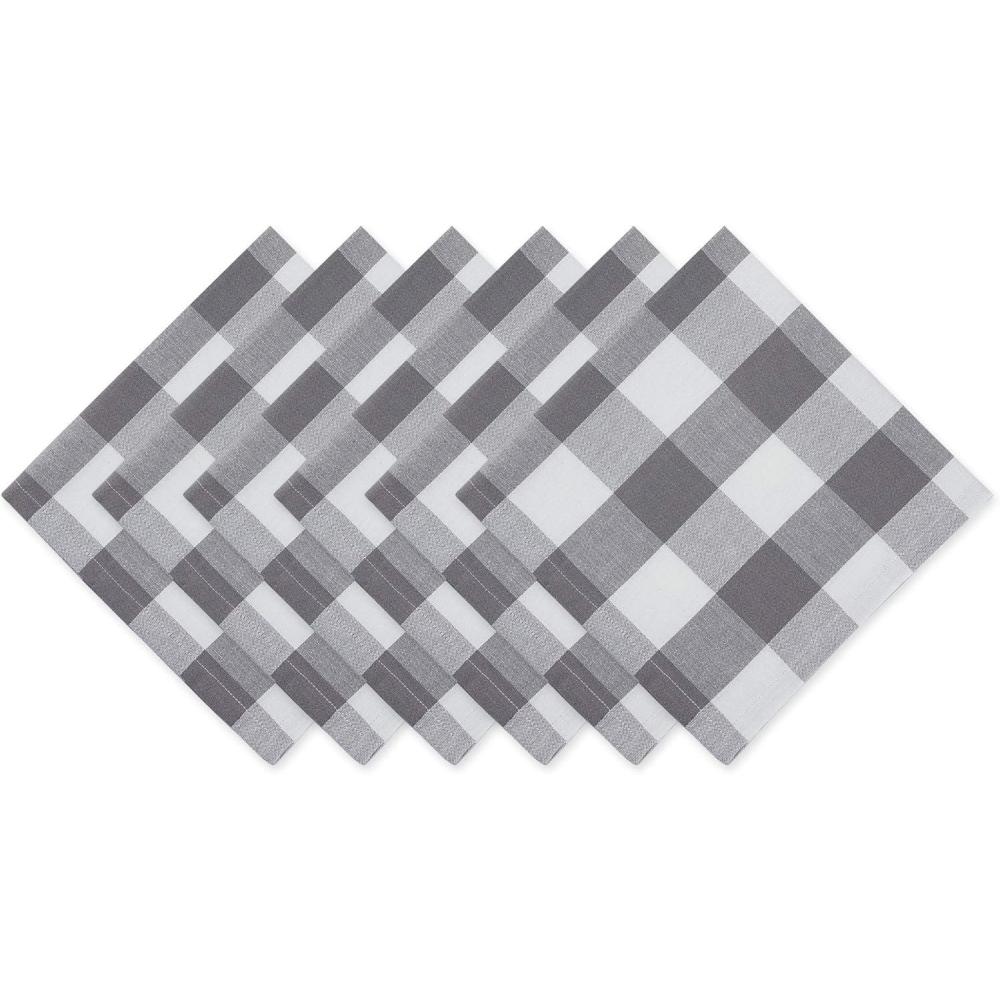 imageDII Buffalo Check Collection Classic Farmhouse Cloth Napkin Set 20x20 Black ampamp White 6 PieceGray  White