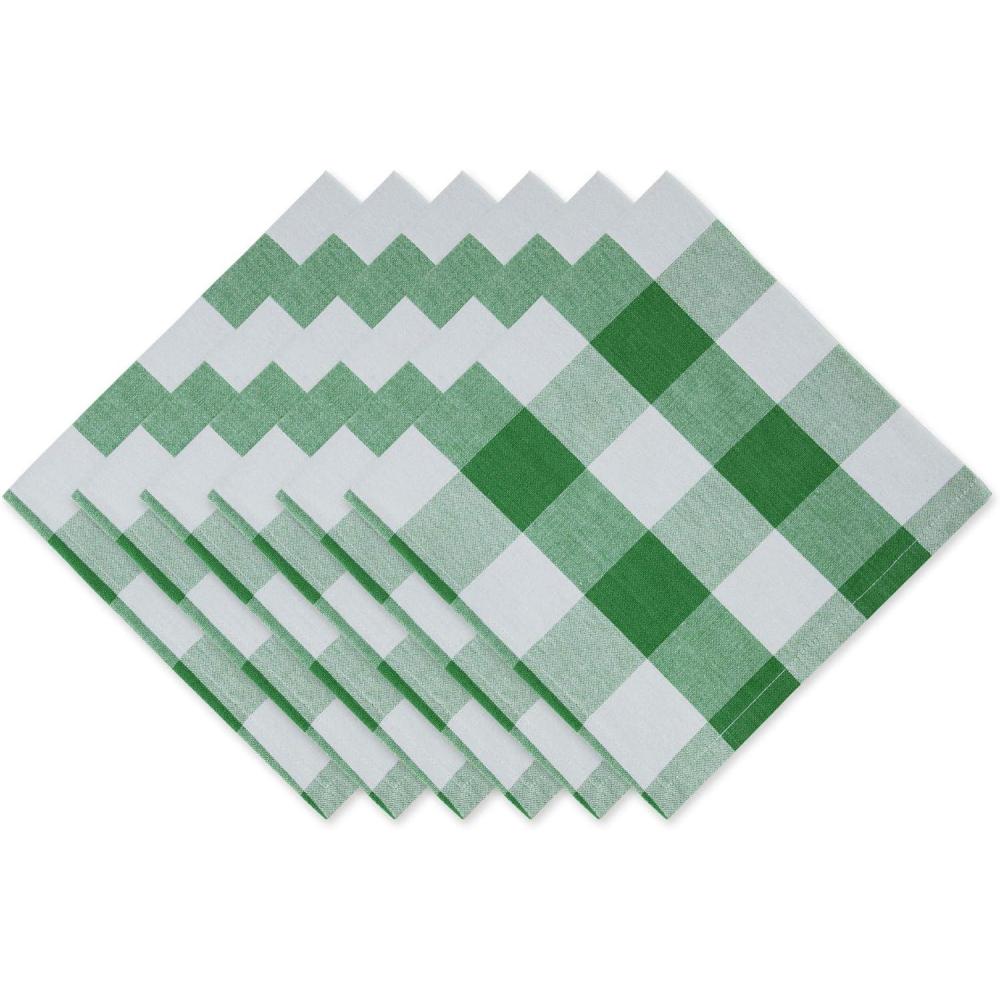 imageDII Buffalo Check Collection Classic Farmhouse Cloth Napkin Set 20x20 Black ampamp White 6 PieceGreen  White