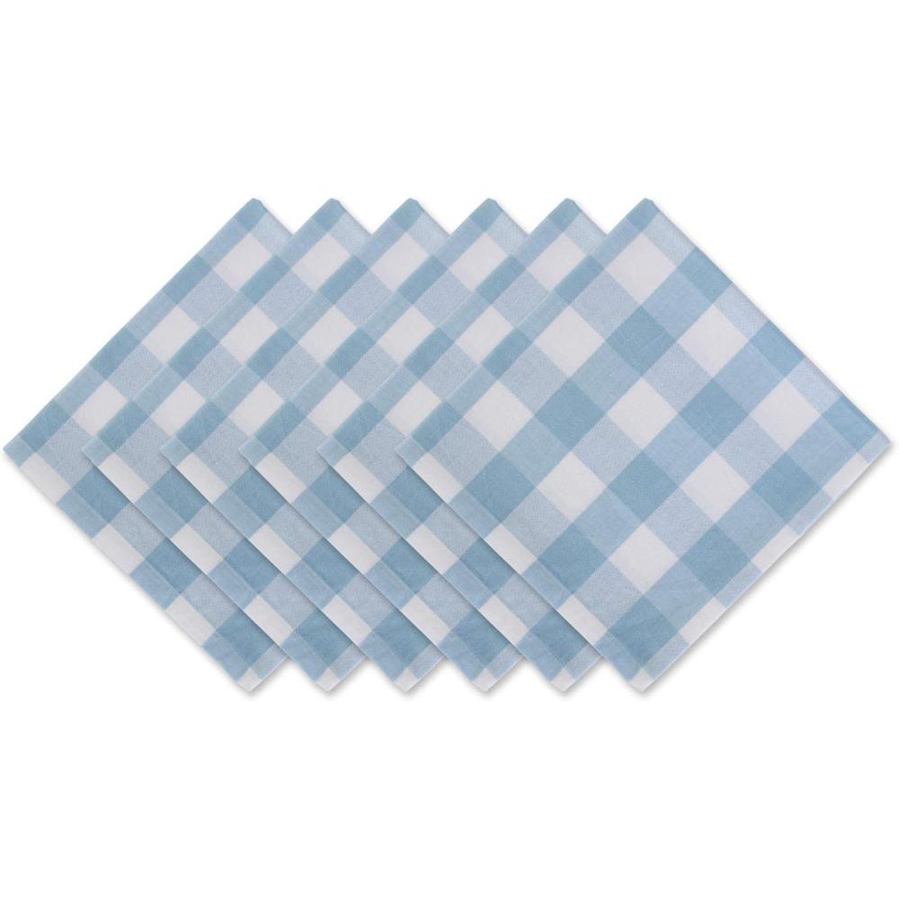 imageDII Buffalo Check Collection Classic Farmhouse Cloth Napkin Set 20x20 Black ampamp White 6 PieceLight Blue  White