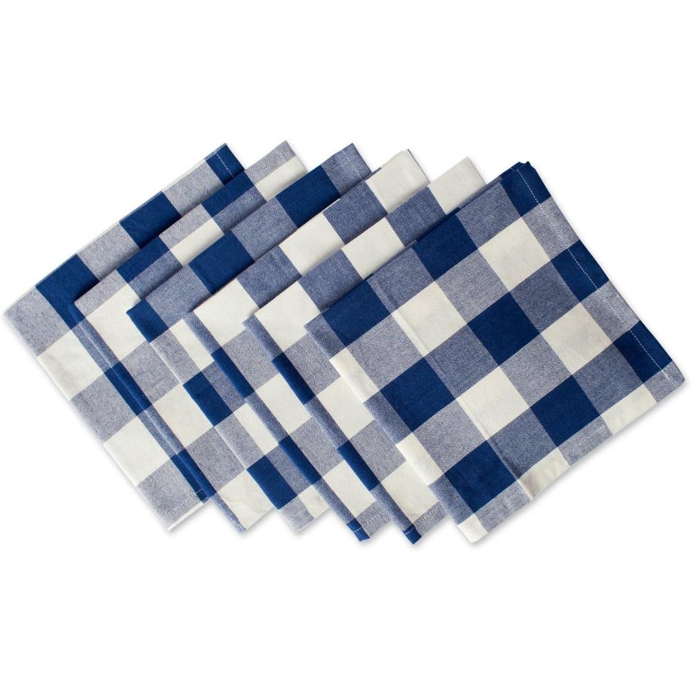 imageDII Buffalo Check Collection Classic Farmhouse Cloth Napkin Set 20x20 Black ampamp White 6 PieceNavy  Cream