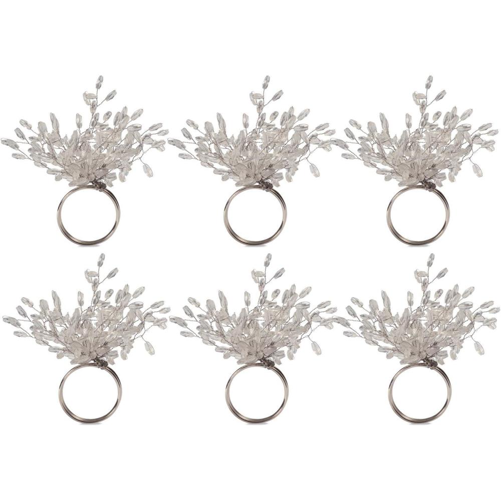 imageDII Christmas Thanksgiving Holiday Tabletop Dcor Collection Decorative Napkin Ring Holder Set 225quot Diameter Gold Vine 6 PieceSilver Beaded Starburst