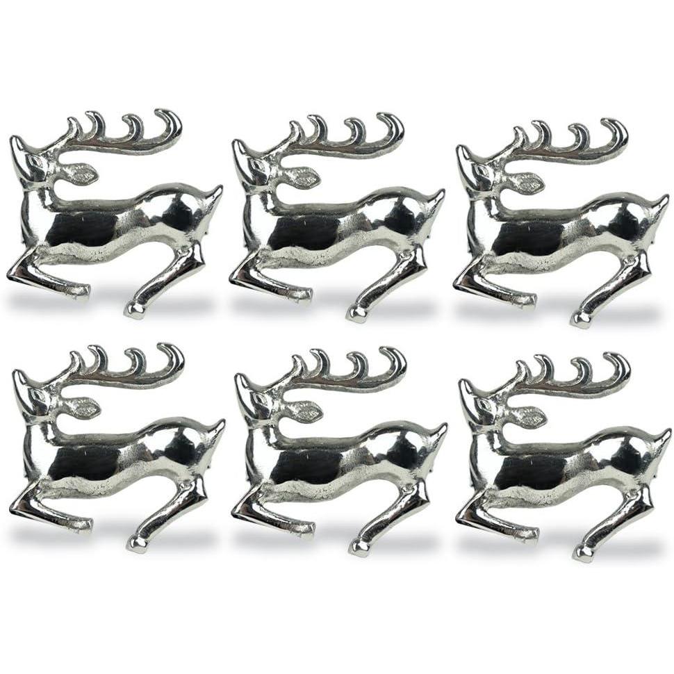 imageDII Christmas Thanksgiving Holiday Tabletop Dcor Collection Decorative Napkin Ring Holder Set 225quot Diameter Gold Vine 6 PieceSilver Reindeer