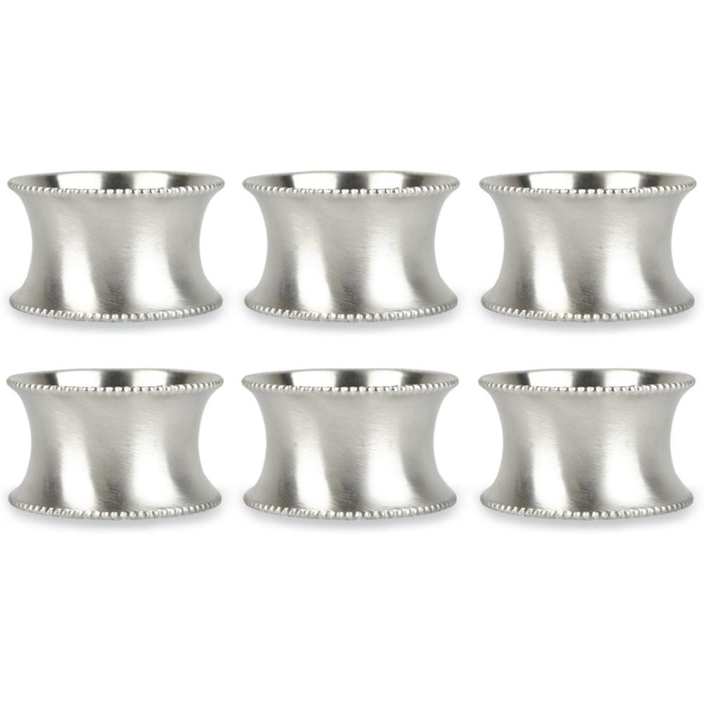 imageDII Decorative Assorted Silver Napkin Ring Set One Size Silver Textured Square 6 CountBeaded Silver
