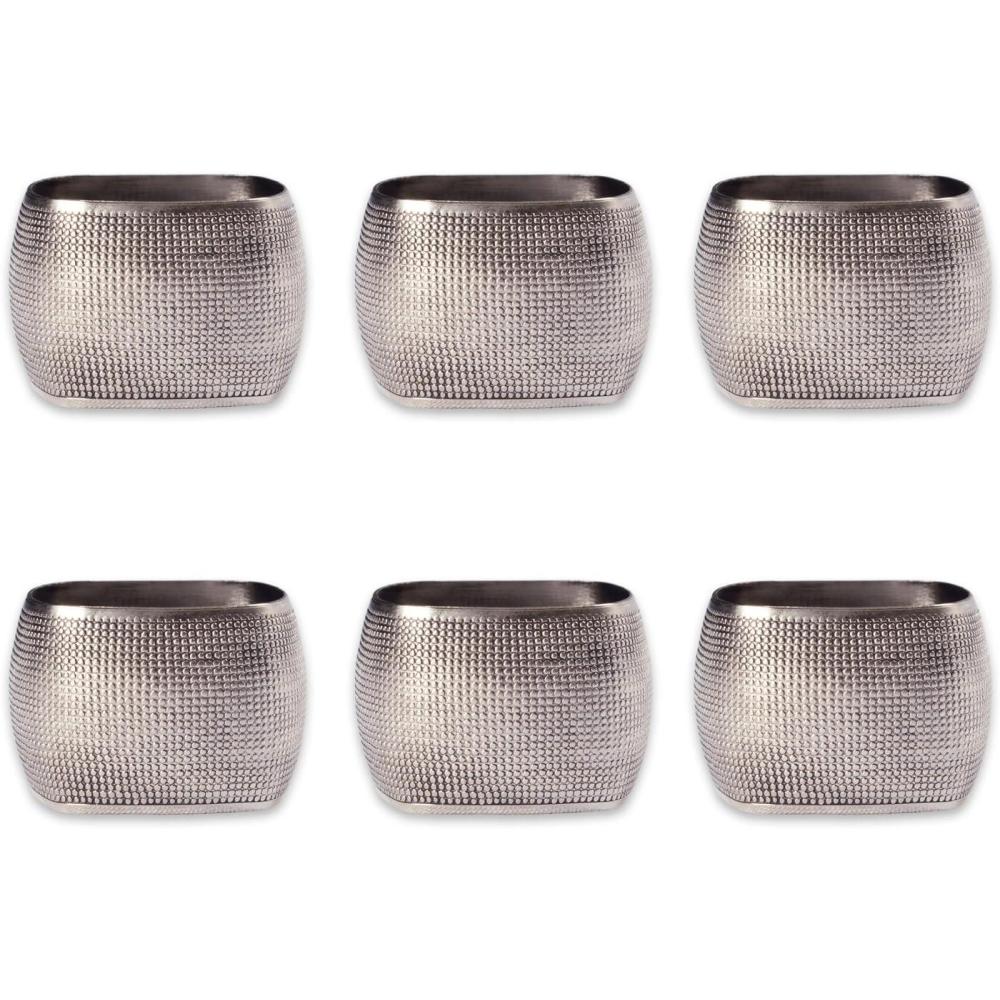 imageDII Decorative Assorted Silver Napkin Ring Set One Size Silver Textured Square 6 CountSilver Textured Square