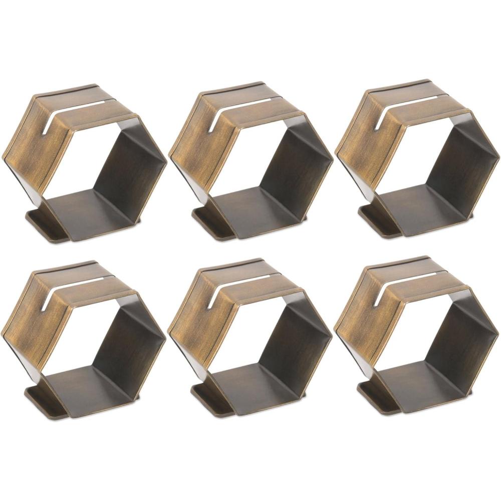 imageDII Decorative Geometric Napkin Ring Set Die Cut Square Silver 6 CountPlace Card Holder Brass