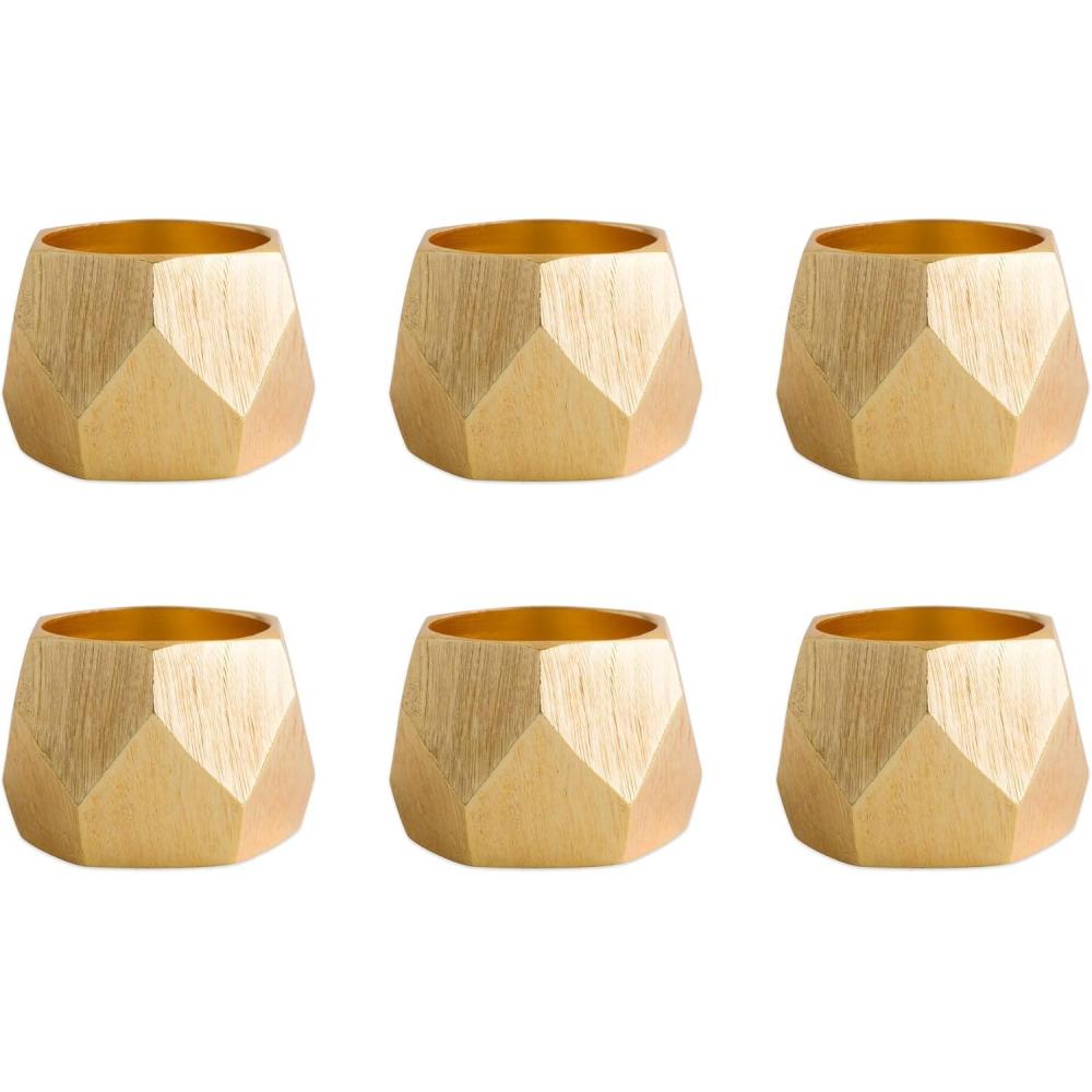 imageDII Decorative Geometric Napkin Ring Set Die Cut Square Silver 6 CountTriangle Band Gold