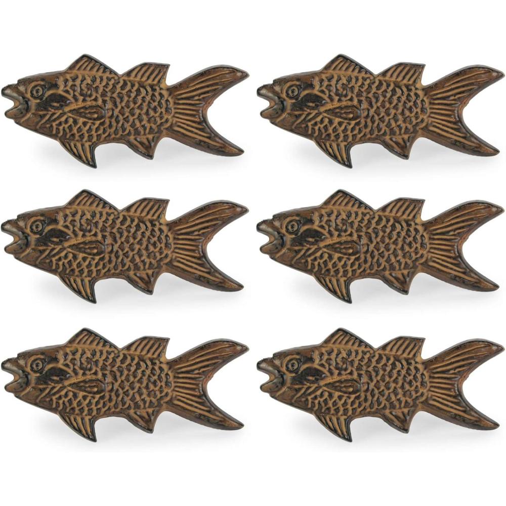imageDII Decorative Unique Novelty Napkin Ring Set Gold Pineapple 6 CountFish