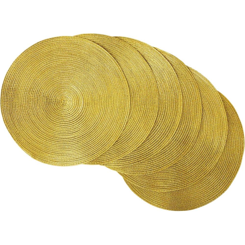 imageDII Woven Placemats Collection Metallic Round Placemat Set 15quot Champagne 4 PieceGold