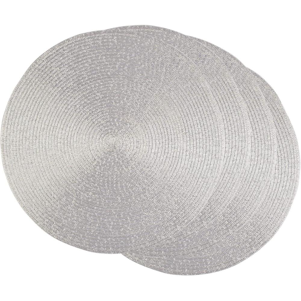 imageDII Woven Placemats Collection Metallic Round Placemat Set 15quot Champagne 4 PiecePlatinum Silver
