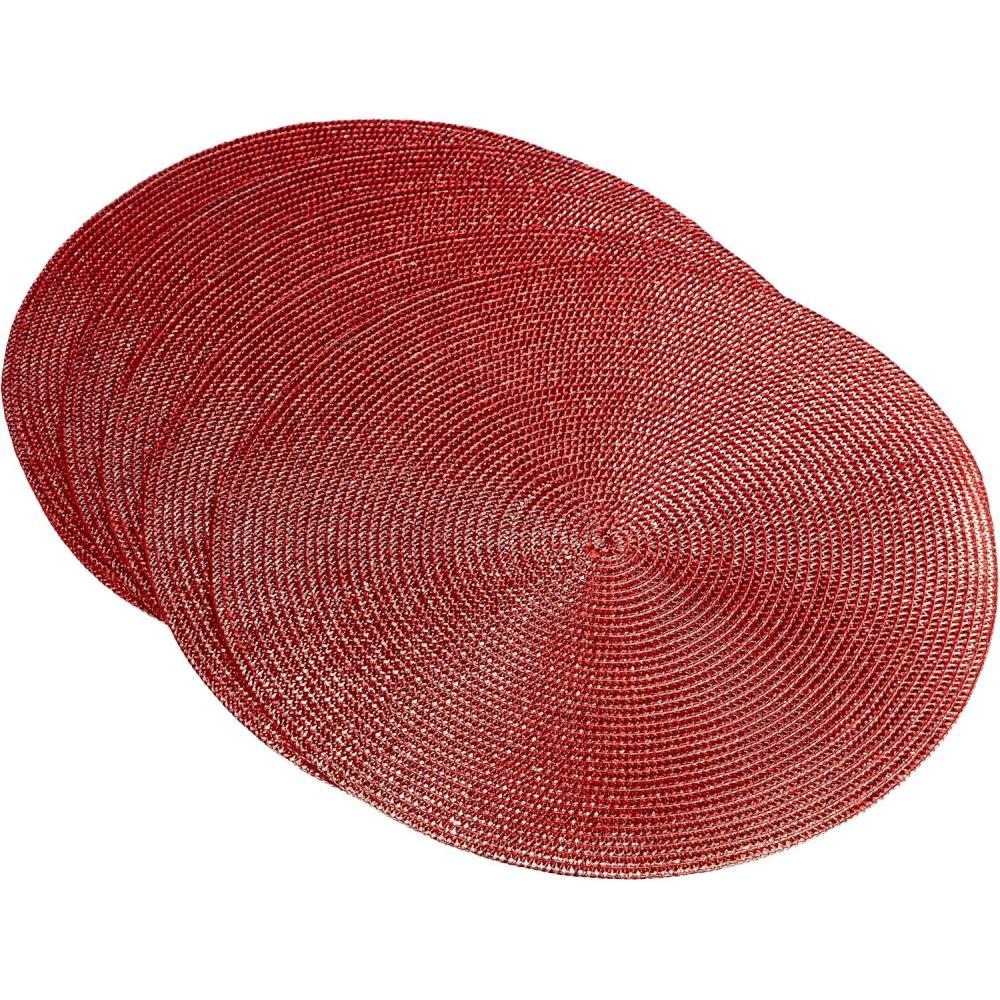 imageDII Woven Placemats Collection Metallic Round Placemat Set 15quot Champagne 4 PieceRed