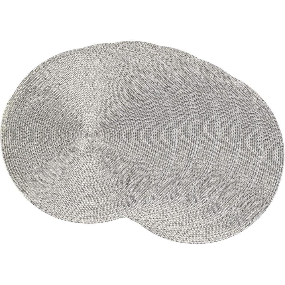 imageDII Woven Placemats Collection Metallic Round Placemat Set 15quot Champagne 4 PieceSilver