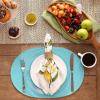 imageDII Classic Woven Tabletop Collection IndoorOutdoor Placemat Set Round 15quot Diameter White 6 PieceAqua