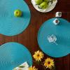 imageDII Classic Woven Tabletop Collection IndoorOutdoor Placemat Set Round 15quot Diameter White 6 PieceBaja Blue