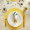 imageDII Classic Woven Tabletop Collection IndoorOutdoor Placemat Set Round 15quot Diameter White 6 PieceYellow