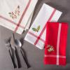 imageDII Holiday Kitchen and Table Dcor Christmas Cloth Square Napkin Set Dark Green Plaid 6 CountWhite With Red Border  Embroidered Holly Leaves