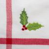 imageDII Holiday Kitchen and Table Dcor Christmas Cloth Square Napkin Set Dark Green Plaid 6 CountWhite With Red Border  Embroidered Holly Leaves