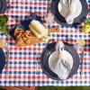 imageDII Spanish Tile Print Collection Vinyl MultiUse Flannel Backed Tablecloth Rectangle 60x84 Spanish TileRed  White   Blue Check