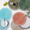 imageDII Woven Placemat Collection Round 1475quot Diameter Storm Blue Fringe 6 PieceAqua Fringe