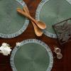 imageDII Woven Placemat Collection Round 1475quot Diameter Storm Blue Fringe 6 PieceDark Green Fringe