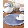 imageDII Woven Placemat Collection Round 1475quot Diameter Storm Blue Fringe 6 PieceNautical Blue Fringe