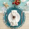 imageDII Woven Placemat Collection Round 1475quot Diameter Storm Blue Fringe 6 PieceTeal Tassel