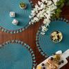 imageDII Woven Placemat Collection Round 1475quot Diameter Storm Blue Fringe 6 PieceTeal Tassel