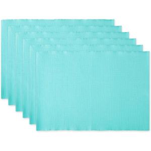 imageDII Basic Everyday Ribbed Tabletop 100 Cotton Placemat Set 13x19 White 6 PieceAqua