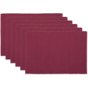 imageDII Basic Everyday Ribbed Tabletop 100 Cotton Placemat Set 13x19 White 6 PieceBarn Red