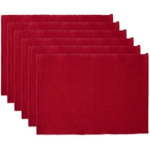 imageDII Basic Everyday Ribbed Tabletop 100 Cotton Placemat Set 13x19 White 6 PieceCardinal Red