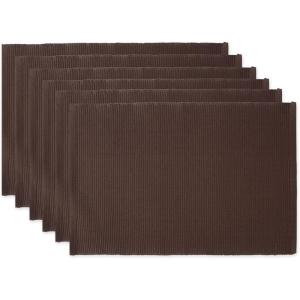 imageDII Basic Everyday Ribbed Tabletop 100 Cotton Placemat Set 13x19 White 6 PieceDark Brown