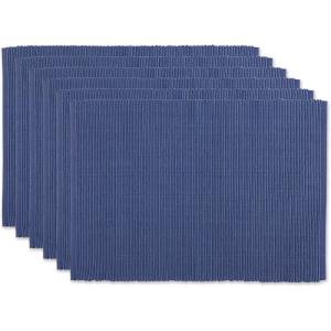imageDII Basic Everyday Ribbed Tabletop 100 Cotton Placemat Set 13x19 White 6 PieceFrench Blue