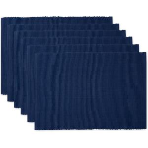 imageDII Basic Everyday Ribbed Tabletop 100 Cotton Placemat Set 13x19 White 6 PieceIndigo