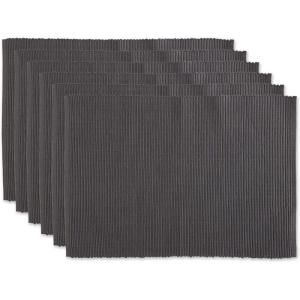 imageDII Basic Everyday Ribbed Tabletop 100 Cotton Placemat Set 13x19 White 6 PieceMineral Gray