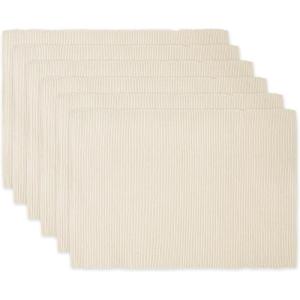 imageDII Basic Everyday Ribbed Tabletop 100 Cotton Placemat Set 13x19 White 6 PieceNatural