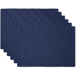 imageDII Basic Everyday Ribbed Tabletop 100 Cotton Placemat Set 13x19 White 6 PieceNautical Blue