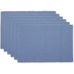 imageDII Basic Everyday Ribbed Tabletop 100 Cotton Placemat Set 13x19 White 6 PieceStonewash Blue