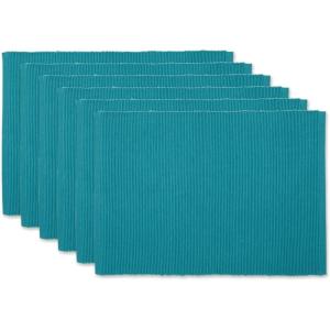 imageDII Basic Everyday Ribbed Tabletop 100 Cotton Placemat Set 13x19 White 6 PieceStorm Blue