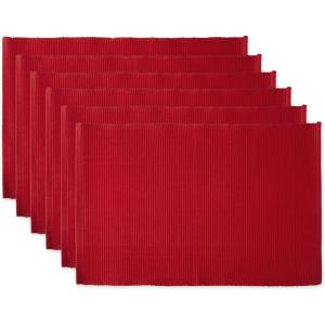 imageDII Basic Everyday Ribbed Tabletop 100 Cotton Placemat Set 13x19 White 6 PieceTango Red