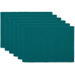imageDII Basic Everyday Ribbed Tabletop 100 Cotton Placemat Set 13x19 White 6 PieceTeal