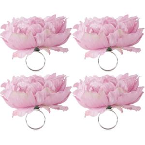 imageDII Beautiful Peony Flower Napkin Rings Deep Red 4 PiecePink