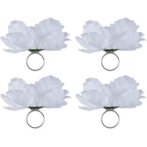 imageDII Beautiful Peony Flower Napkin Rings Deep Red 4 PieceWhite