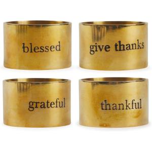 imageDII Christmas Thanksgiving Holiday Tabletop Dcor Collection Decorative Napkin Ring Holder Set 225quot Diameter Gold Vine 6 PieceAlways Grateful Gold