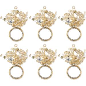 imageDII Christmas Thanksgiving Holiday Tabletop Dcor Collection Decorative Napkin Ring Holder Set 225quot Diameter Gold Vine 6 PieceGold Beaded Sparkle
