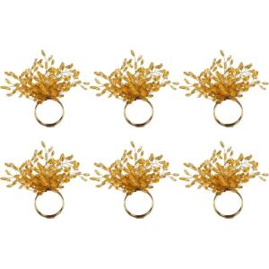imageDII Christmas Thanksgiving Holiday Tabletop Dcor Collection Decorative Napkin Ring Holder Set 225quot Diameter Gold Vine 6 PieceGold Beaded Starburst