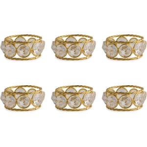 imageDII Christmas Thanksgiving Holiday Tabletop Dcor Collection Decorative Napkin Ring Holder Set 225quot Diameter Gold Vine 6 PieceGold Jewels